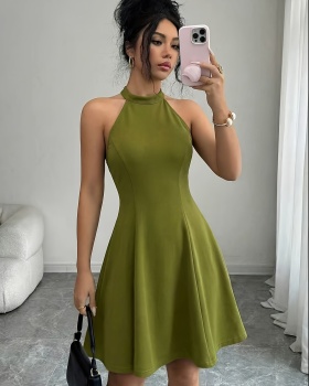 Short elegant cstand collar pure halter sexy dress