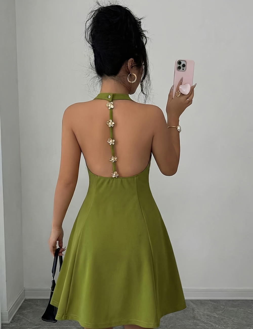 Short elegant cstand collar pure halter sexy dress