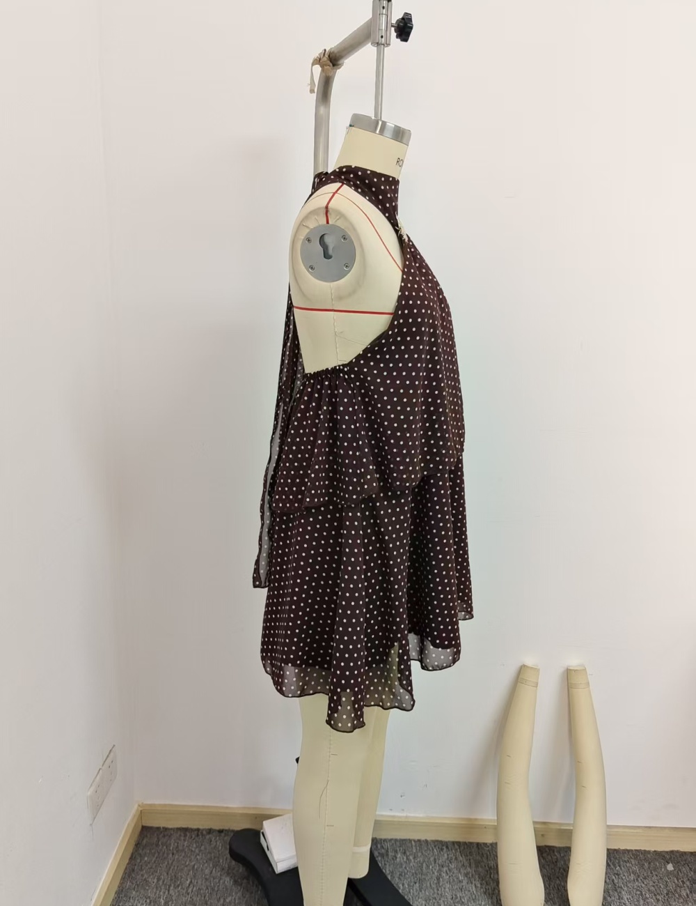 Short vacation printing halter polka dot dress