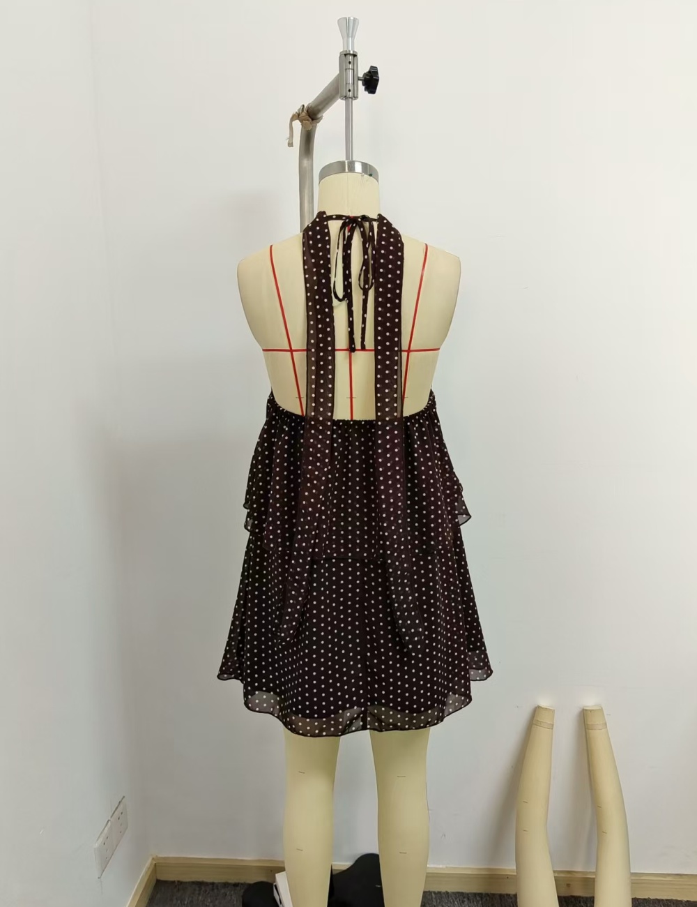 Short vacation printing halter polka dot dress