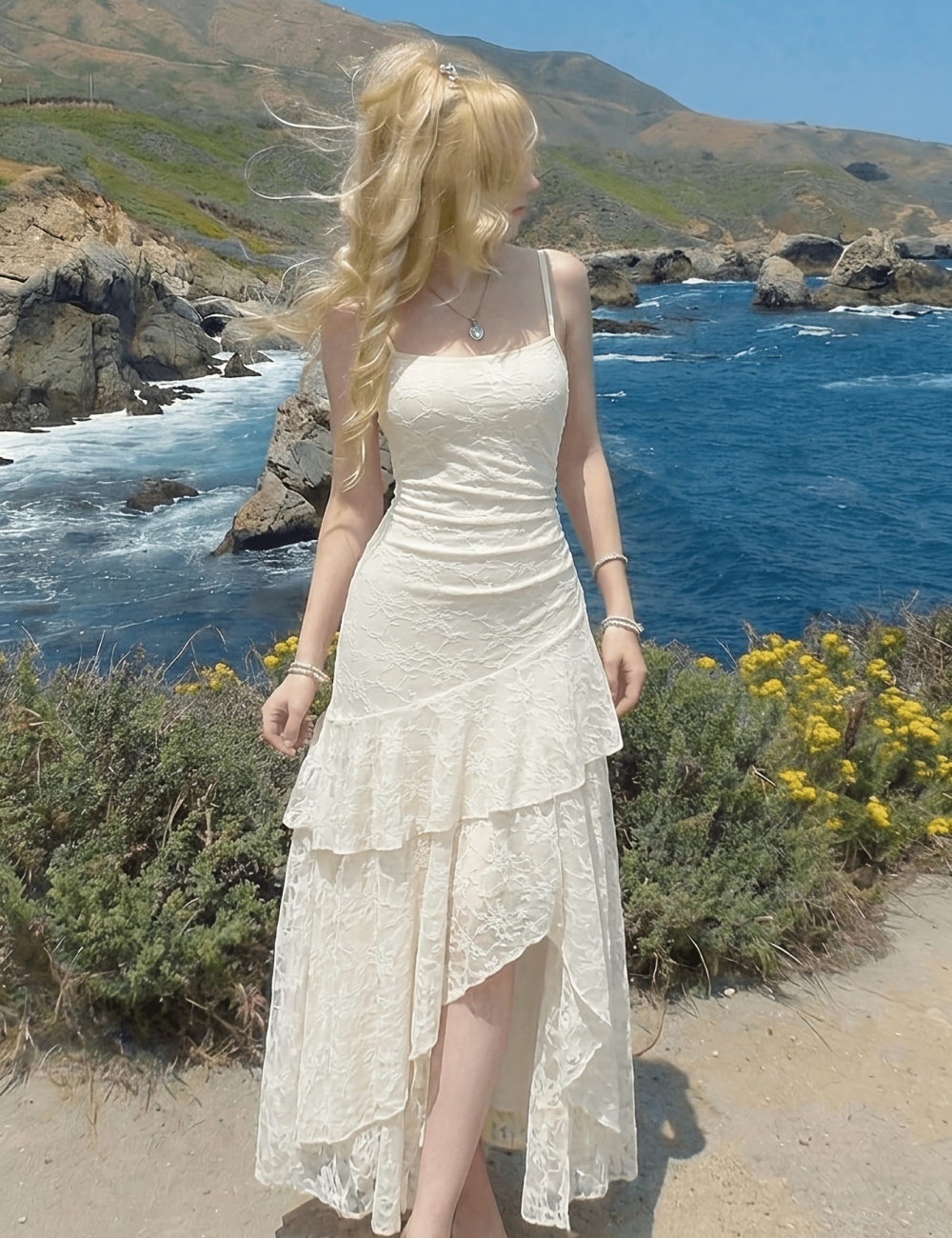 Jacquard long sling fold romantic elegant dress