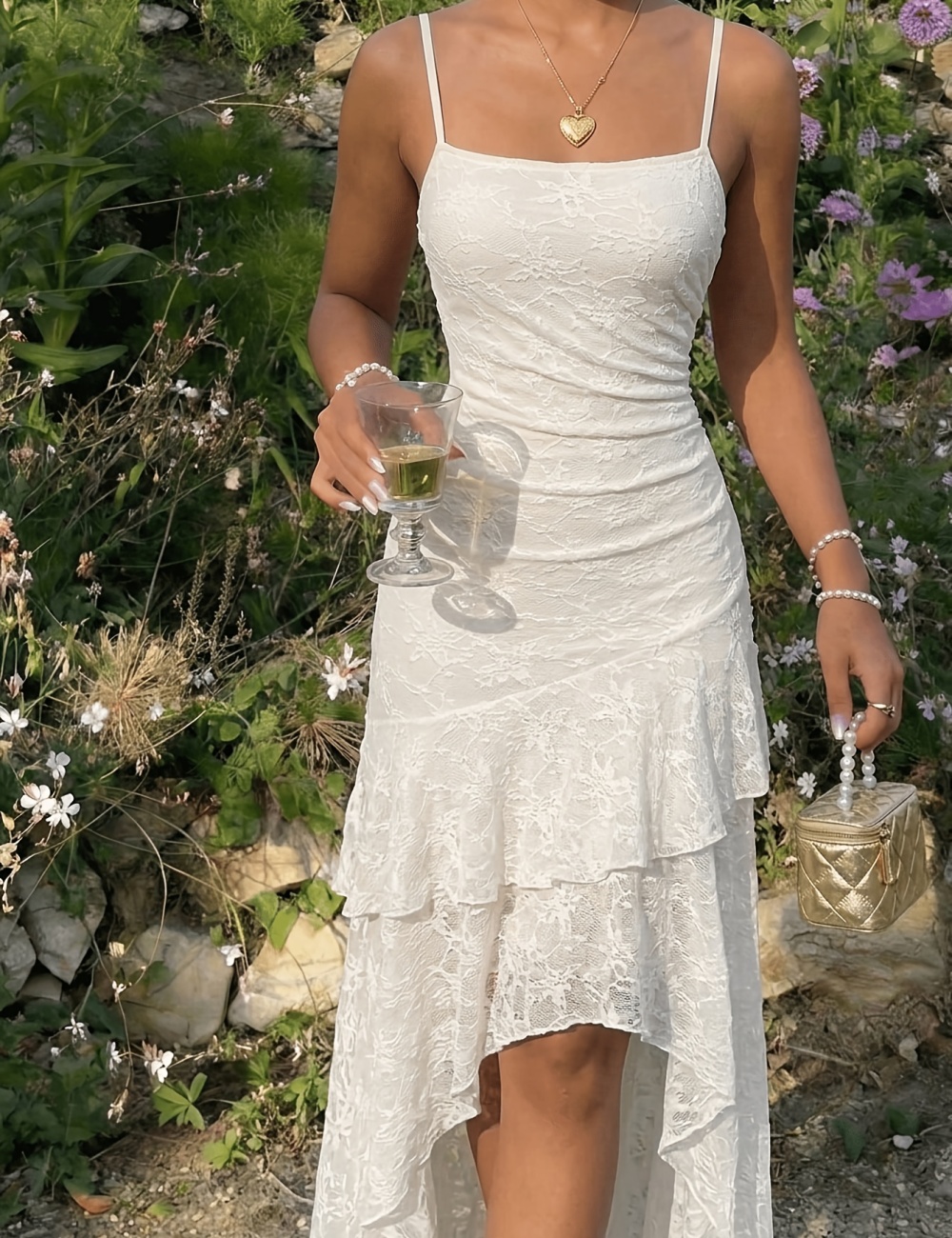 Jacquard long sling fold romantic elegant dress