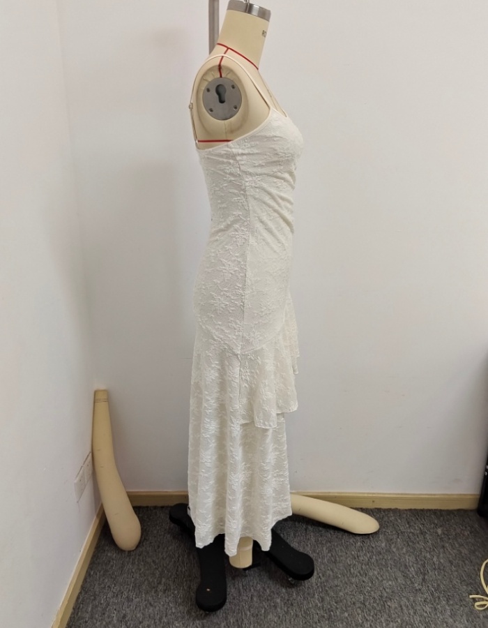 Jacquard long sling fold romantic elegant dress