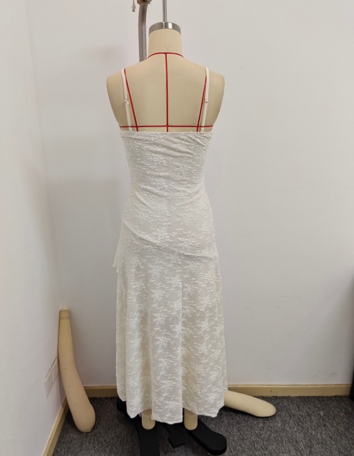Jacquard long sling fold romantic elegant dress