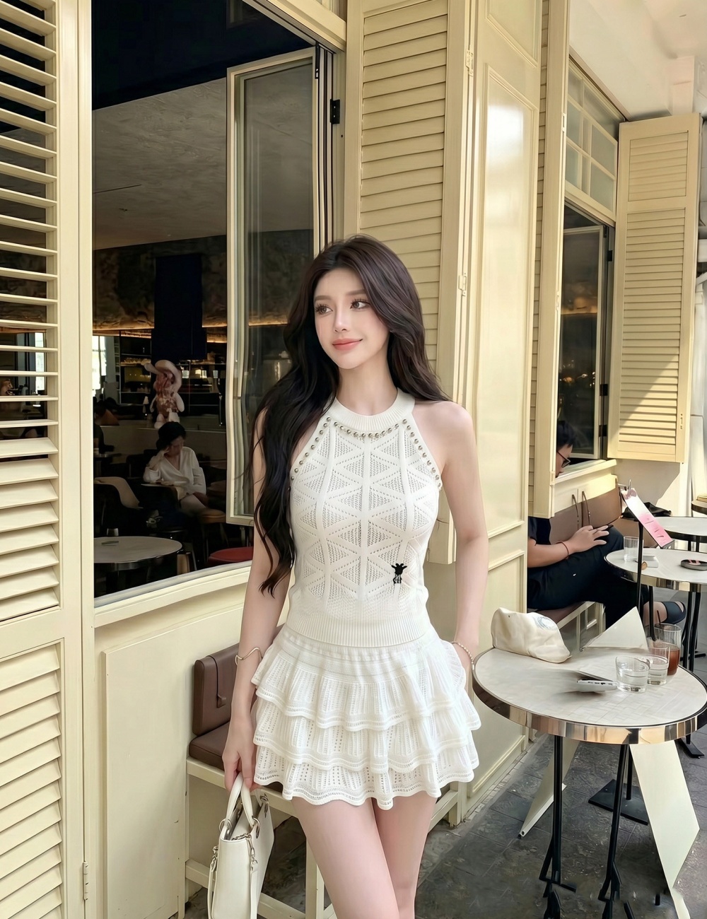 Knitted summer short skirt halter vest 2pcs set for women