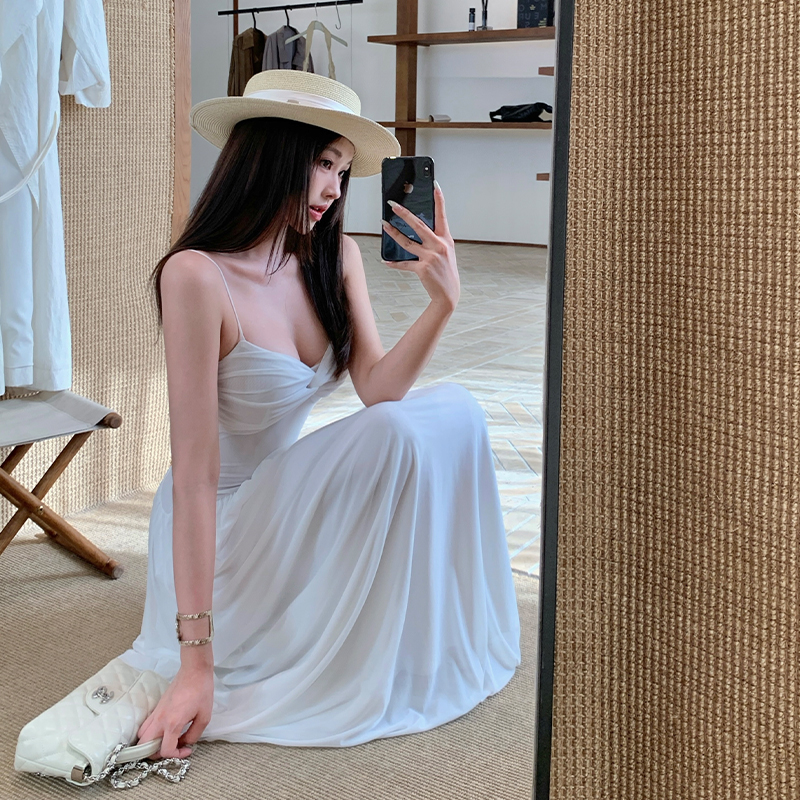 Lady France style vacation sling light luxury enticement dress