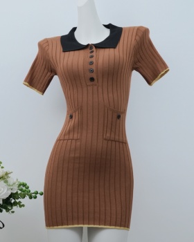 Short sleeve package hip dress mixed colors sexy T-back for women