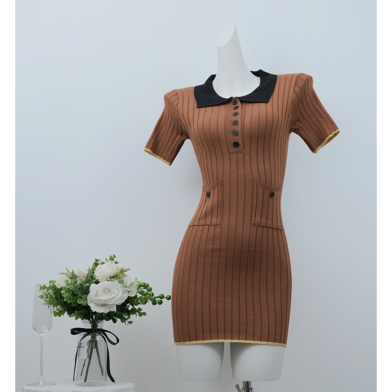 Short sleeve package hip dress mixed colors sexy T-back for women