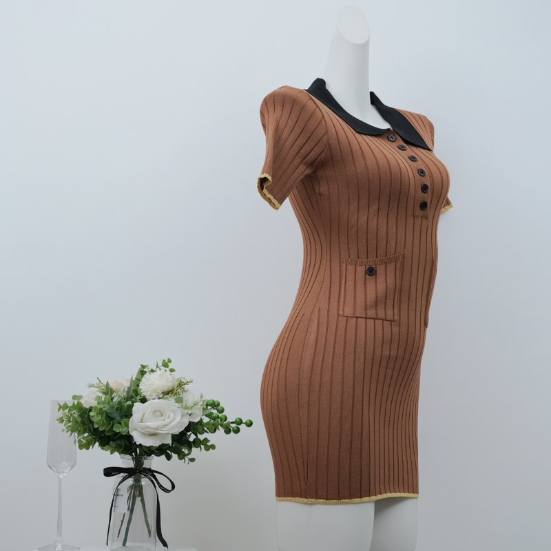 Short sleeve package hip dress mixed colors sexy T-back for women