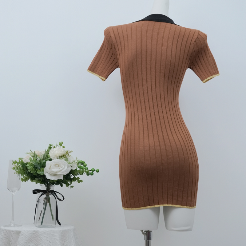 Short sleeve package hip dress mixed colors sexy T-back for women