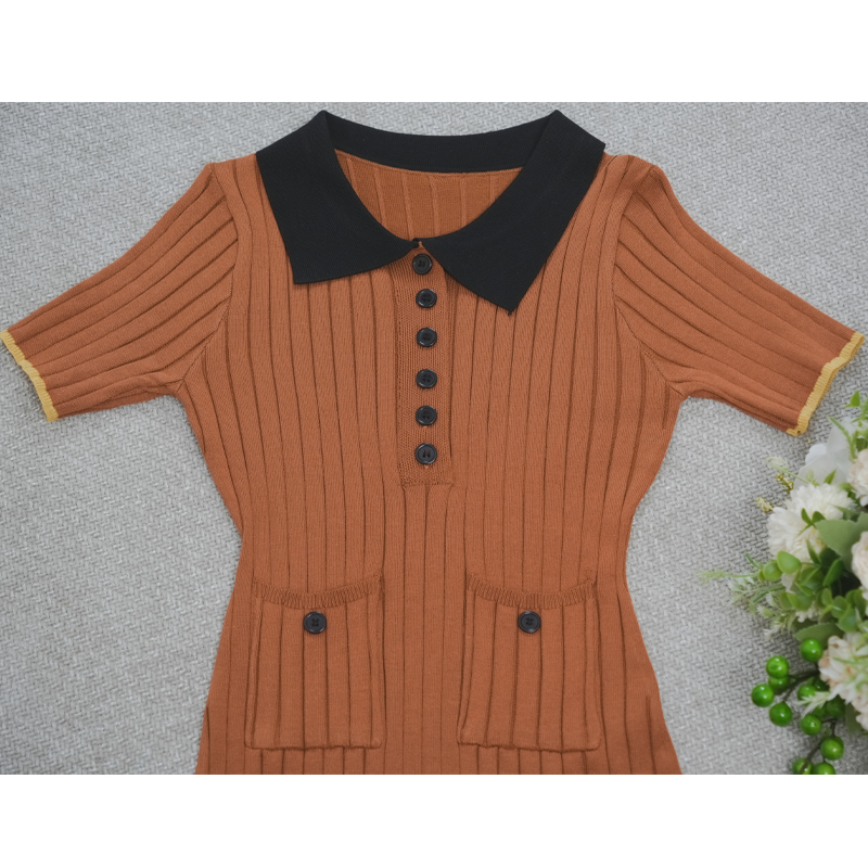 Short sleeve package hip dress mixed colors sexy T-back for women