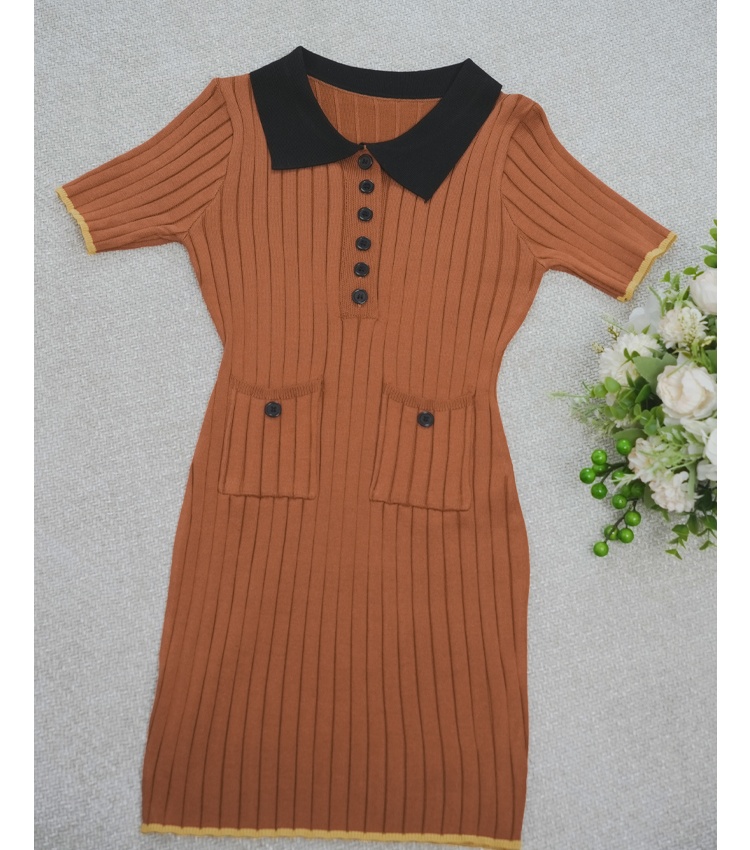Short sleeve package hip dress mixed colors sexy T-back for women