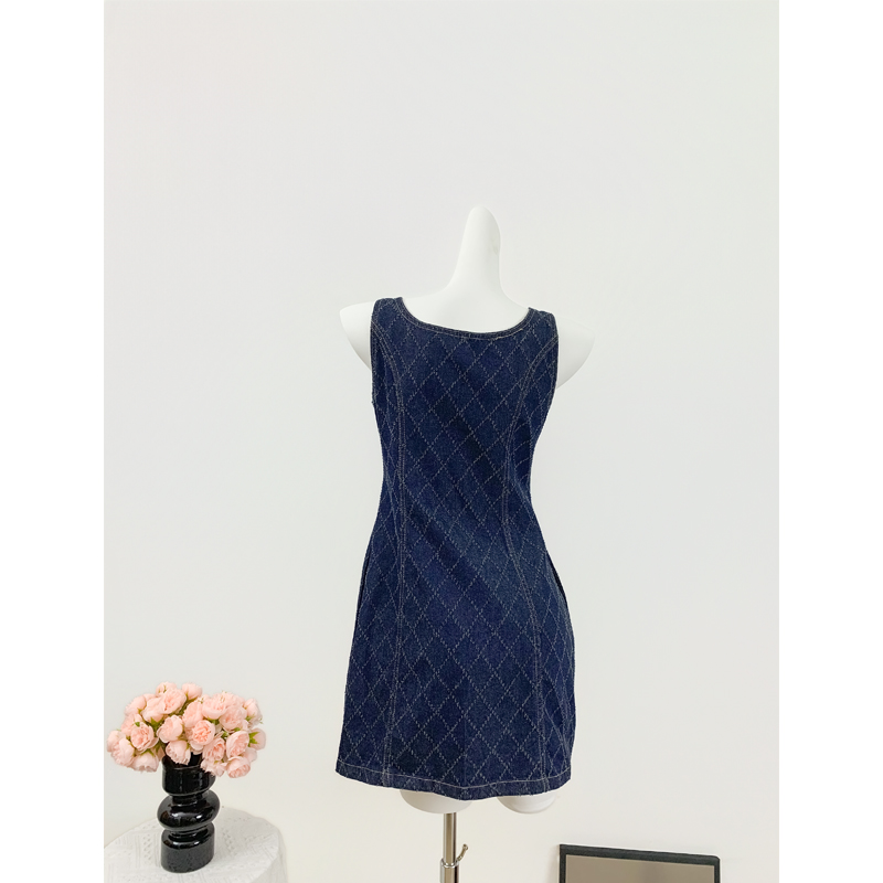 Retro pinched waist shirt slim sleeveless dress for women