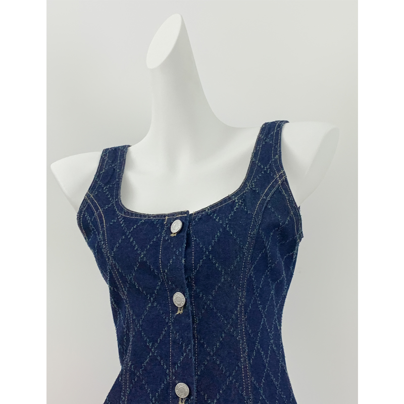 Retro pinched waist shirt slim sleeveless dress for women