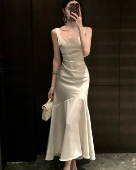 Summer sling white long dress mermaid slim satin dress