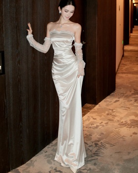 Wrapped chest white long dress France style dress