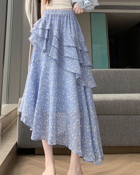 Floral Korean style summer skirt A-line irregular long skirt