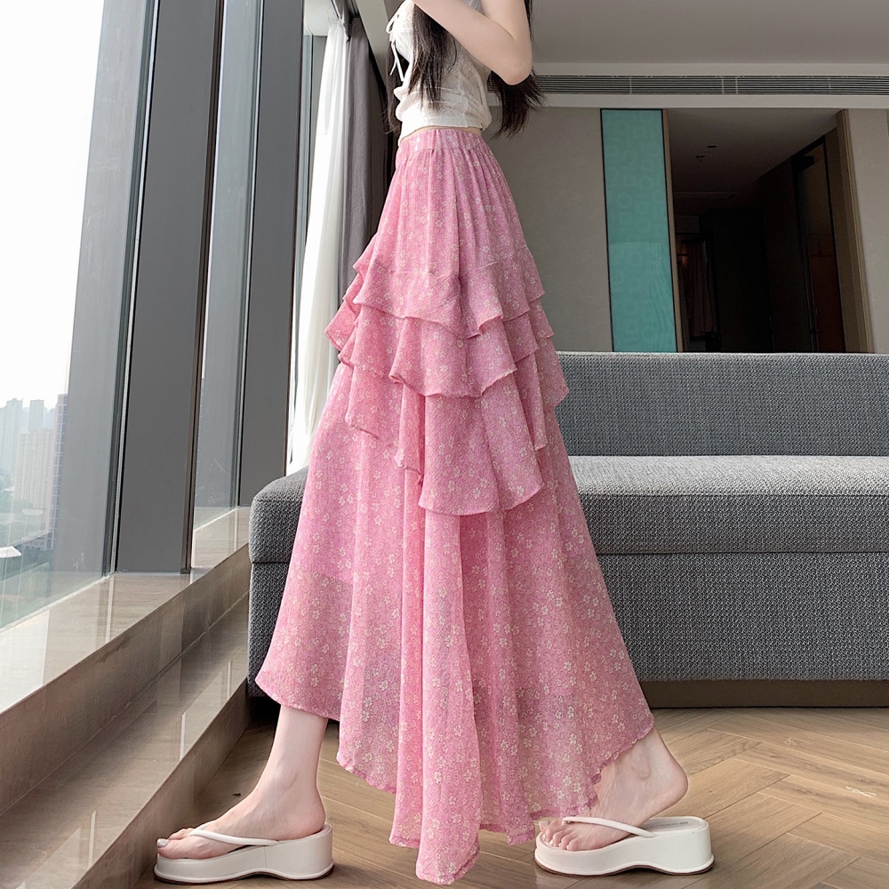 Floral Korean style summer skirt A-line irregular long skirt