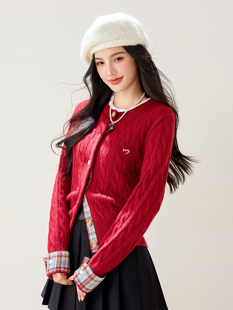 Splice college style knitted tops wool blending cardigan
