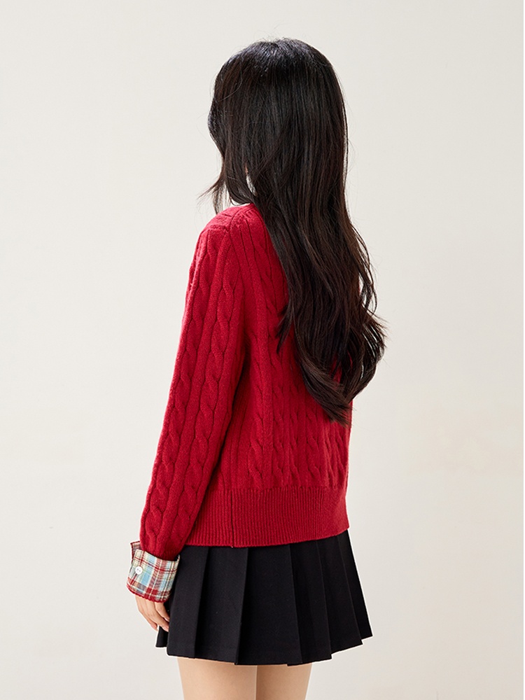 Splice college style knitted tops wool blending cardigan