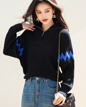Pit stripe splice spring and autumn sweater for women