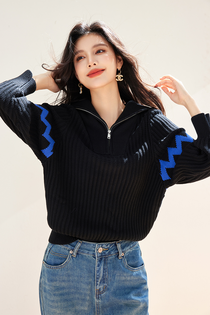 Pit stripe splice spring and autumn sweater for women
