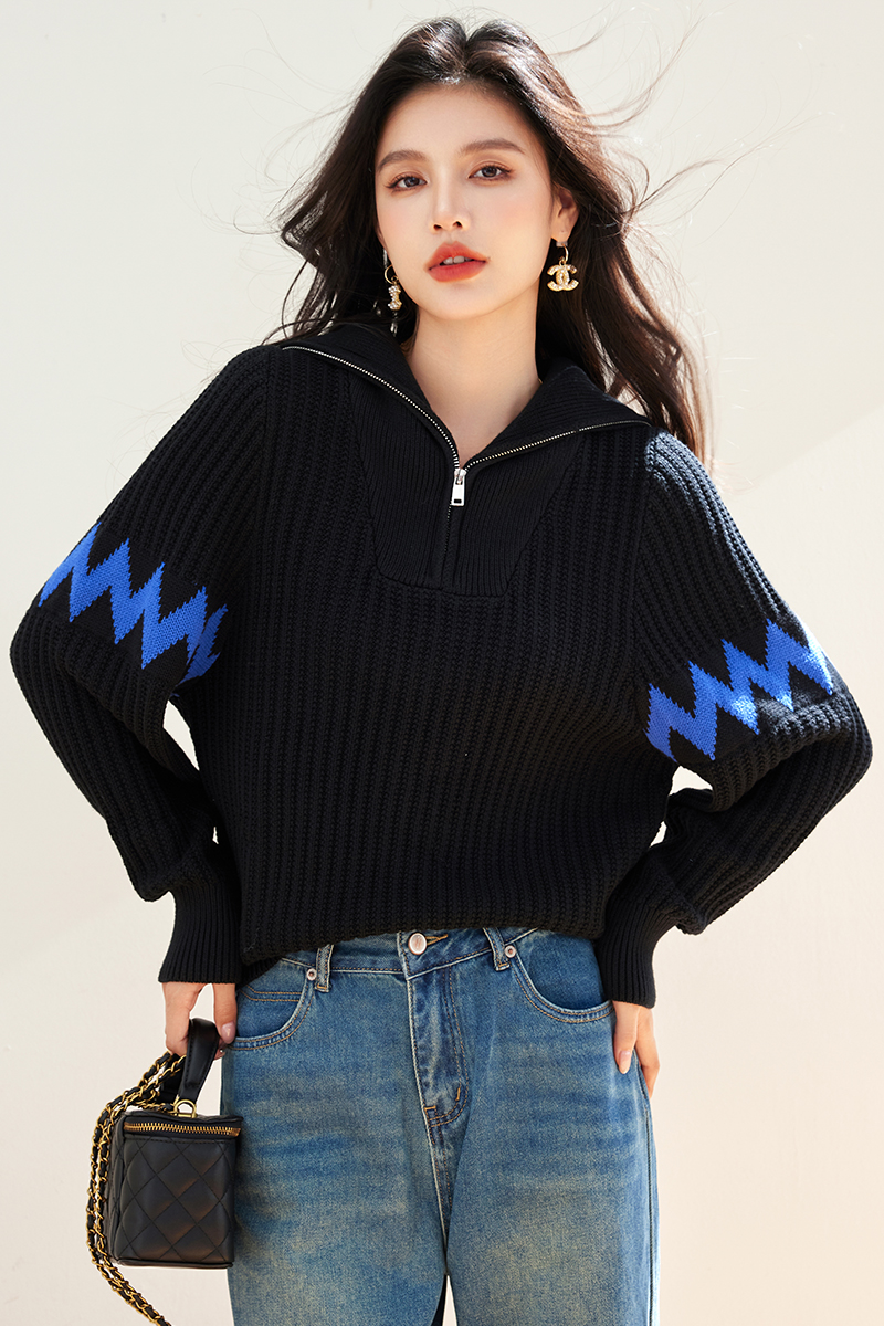 Pit stripe splice spring and autumn sweater for women