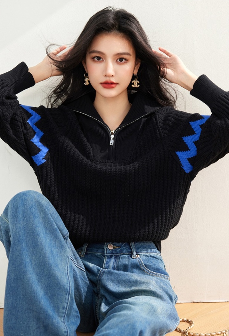 Pit stripe splice spring and autumn sweater for women