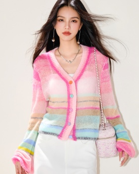 Unique micro speaker sweater pink cardigan for women