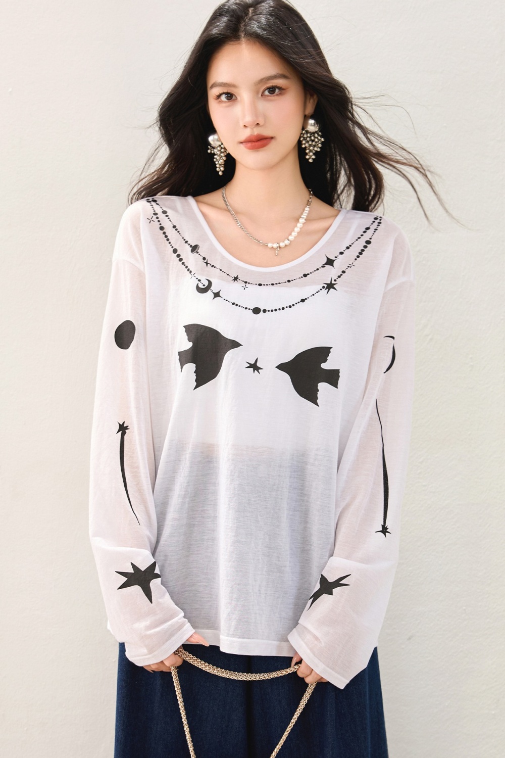 Long sleeve smock printing tops