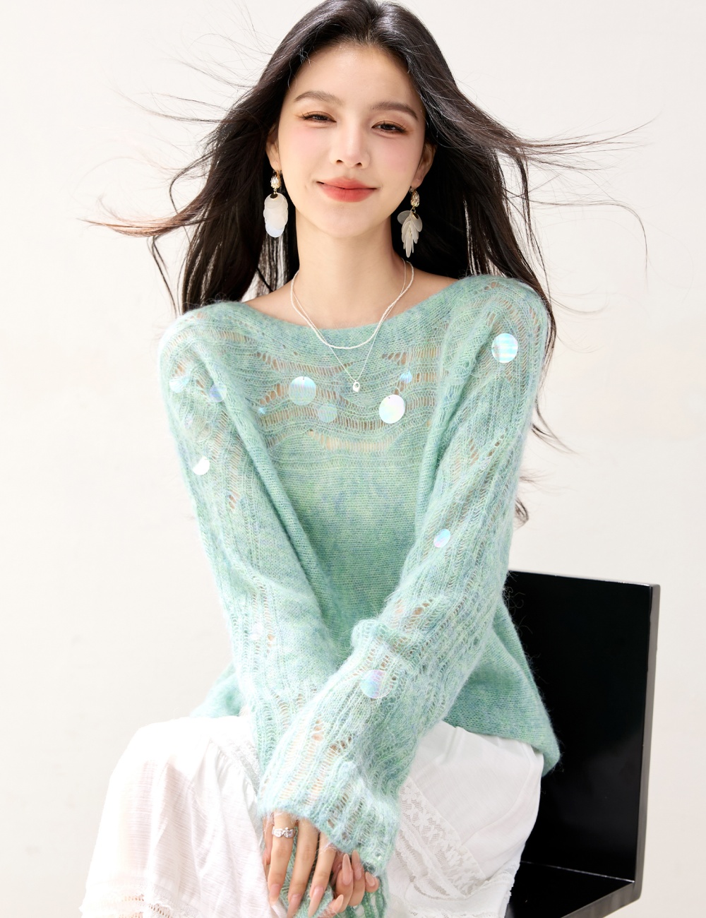 Wool pullover tops hollow autumn sweater