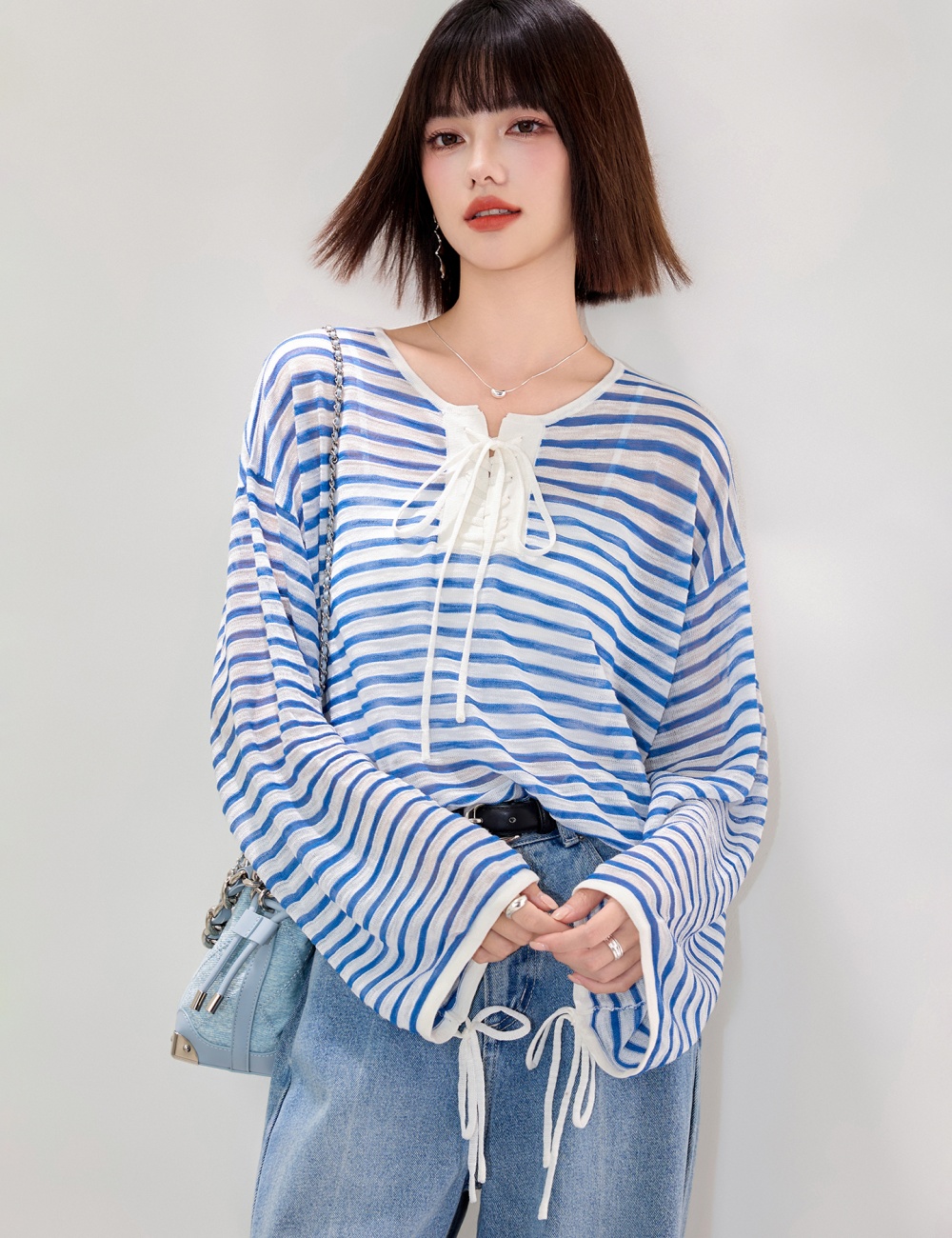 Breathable blue smock loose all-match T-shirt