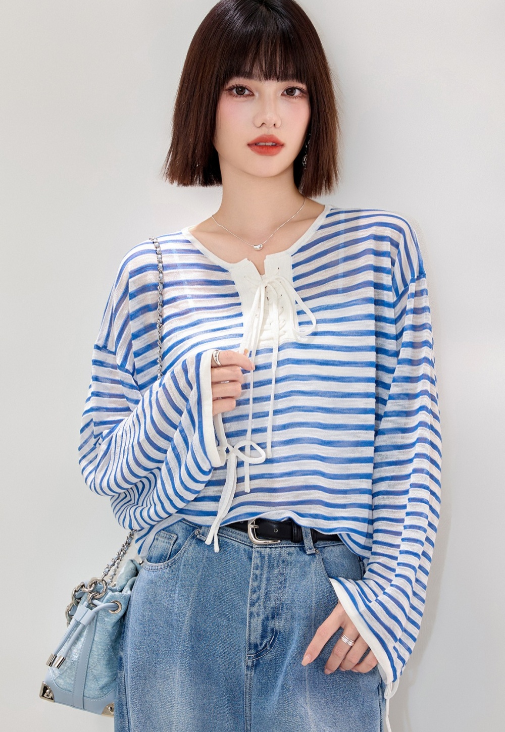 Breathable blue smock loose all-match T-shirt
