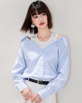 Unique all-match shirt Pseudo-two loose small shirt