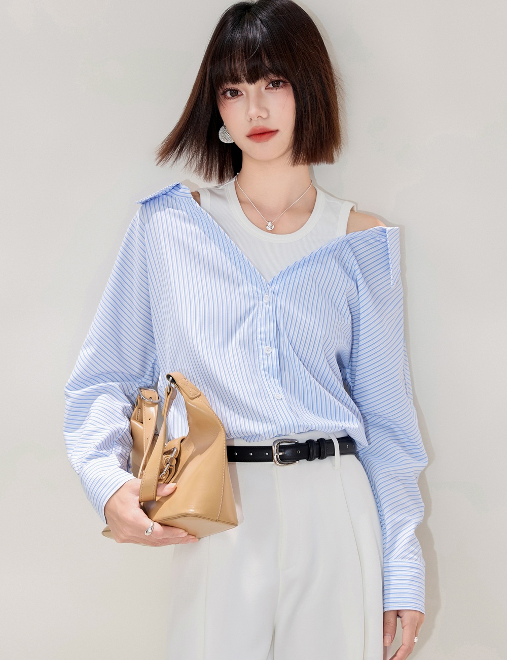 Unique all-match shirt Pseudo-two loose small shirt