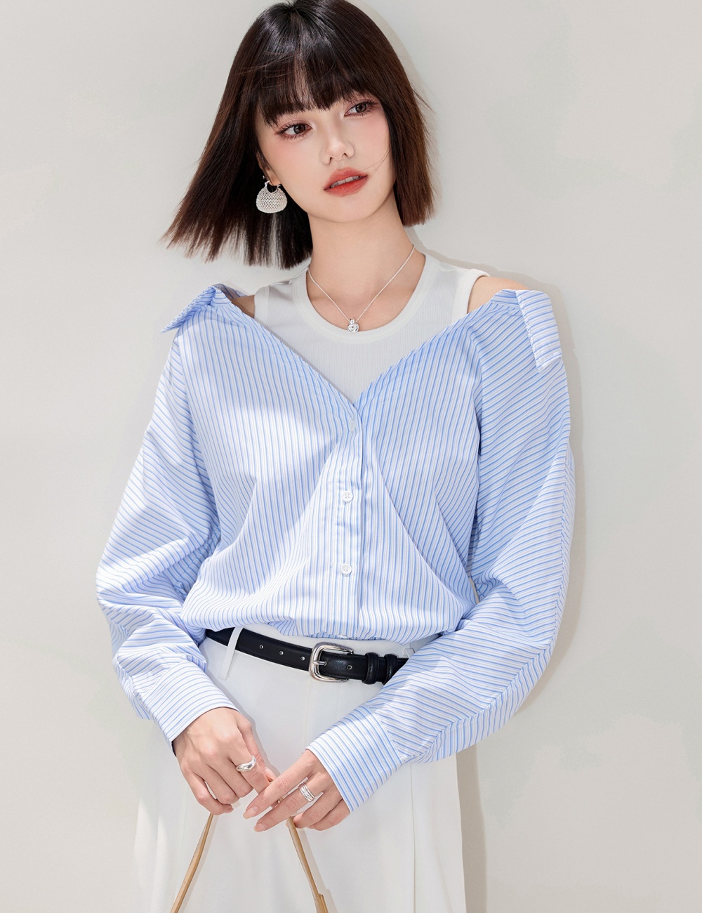 Unique all-match shirt Pseudo-two loose small shirt