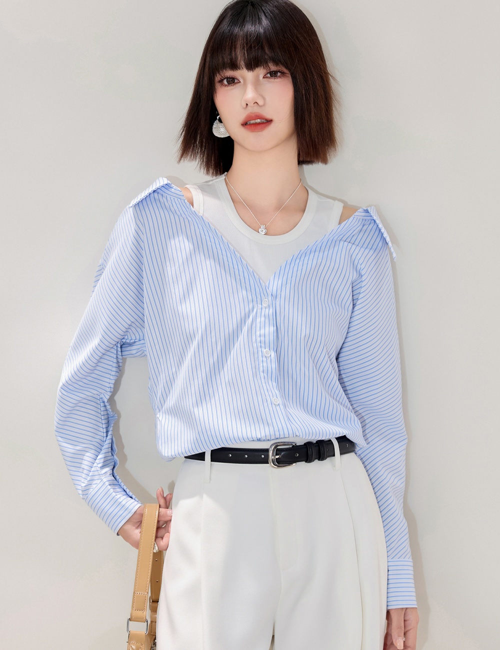 Unique all-match shirt Pseudo-two loose small shirt
