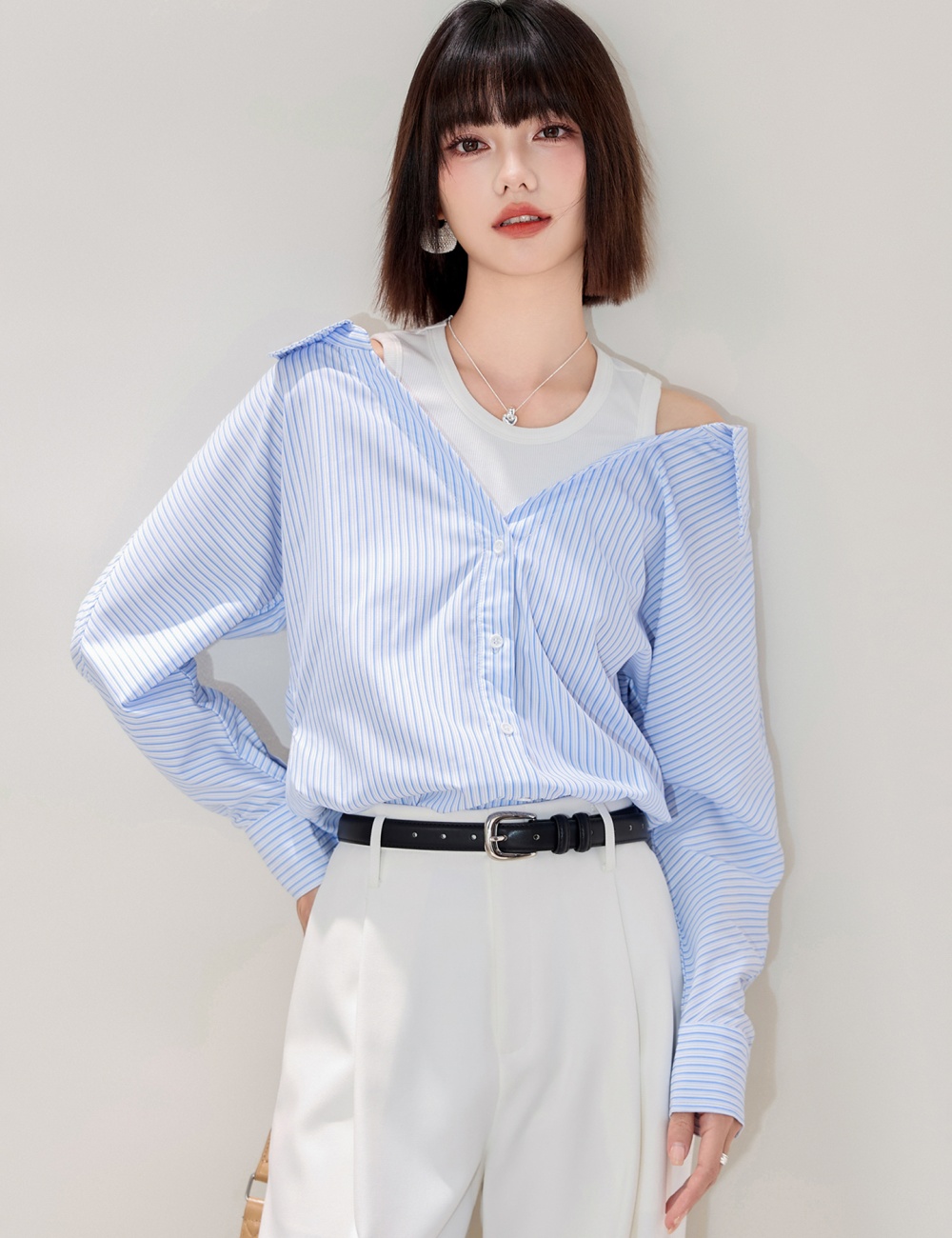 Unique all-match shirt Pseudo-two loose small shirt