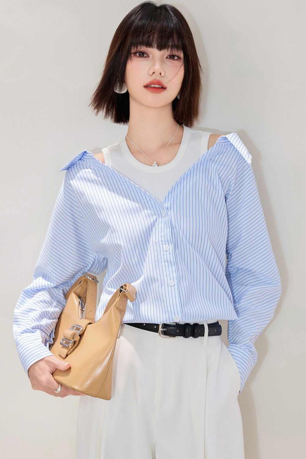 Unique all-match shirt Pseudo-two loose small shirt