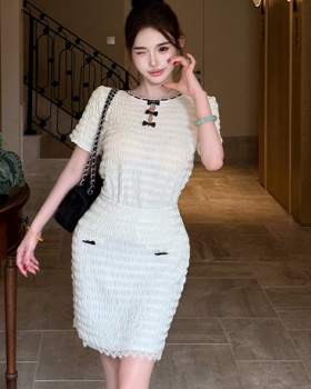 Ladies sweetheart skirt chanelstyle bow tops 2pcs set