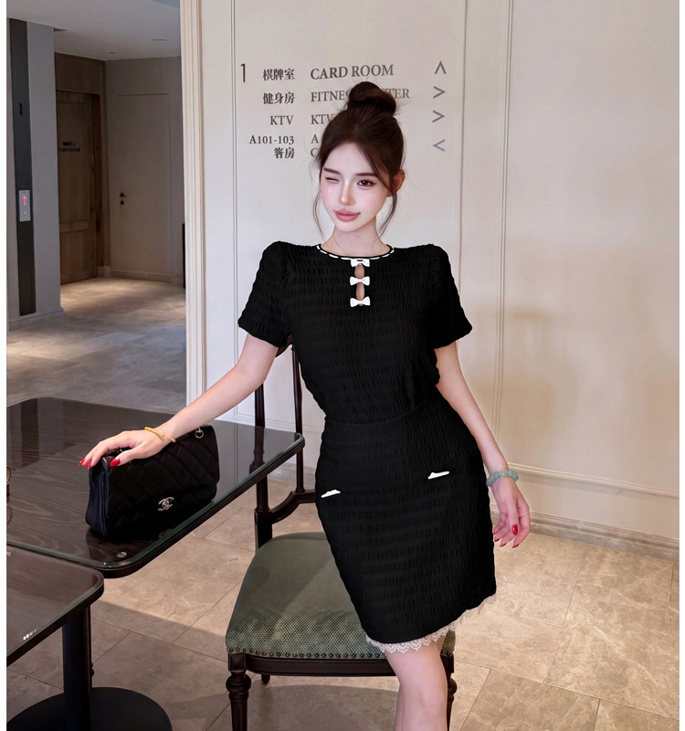 Ladies sweetheart skirt chanelstyle bow tops 2pcs set