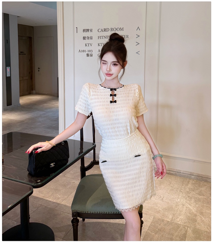 Ladies sweetheart skirt chanelstyle bow tops 2pcs set