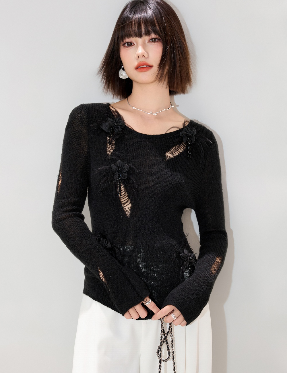 Temperament inside the ride tops slim sweater for women