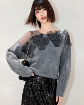 Casual flowers tops long sleeve sweater for women