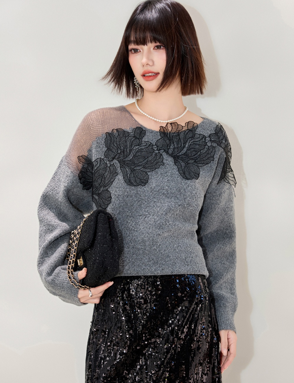 Casual flowers tops long sleeve sweater for women