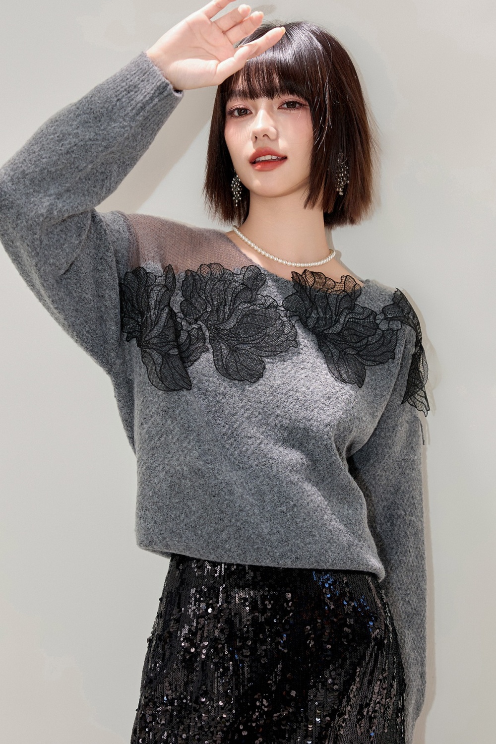 Casual flowers tops long sleeve sweater for women