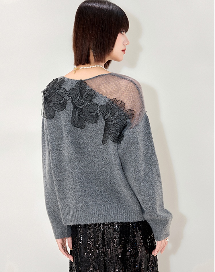 Casual flowers tops long sleeve sweater for women