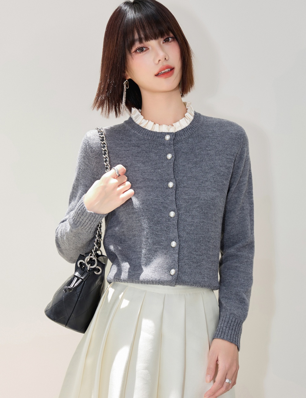 Splice ornament cardigan pearl autumn and winter coat