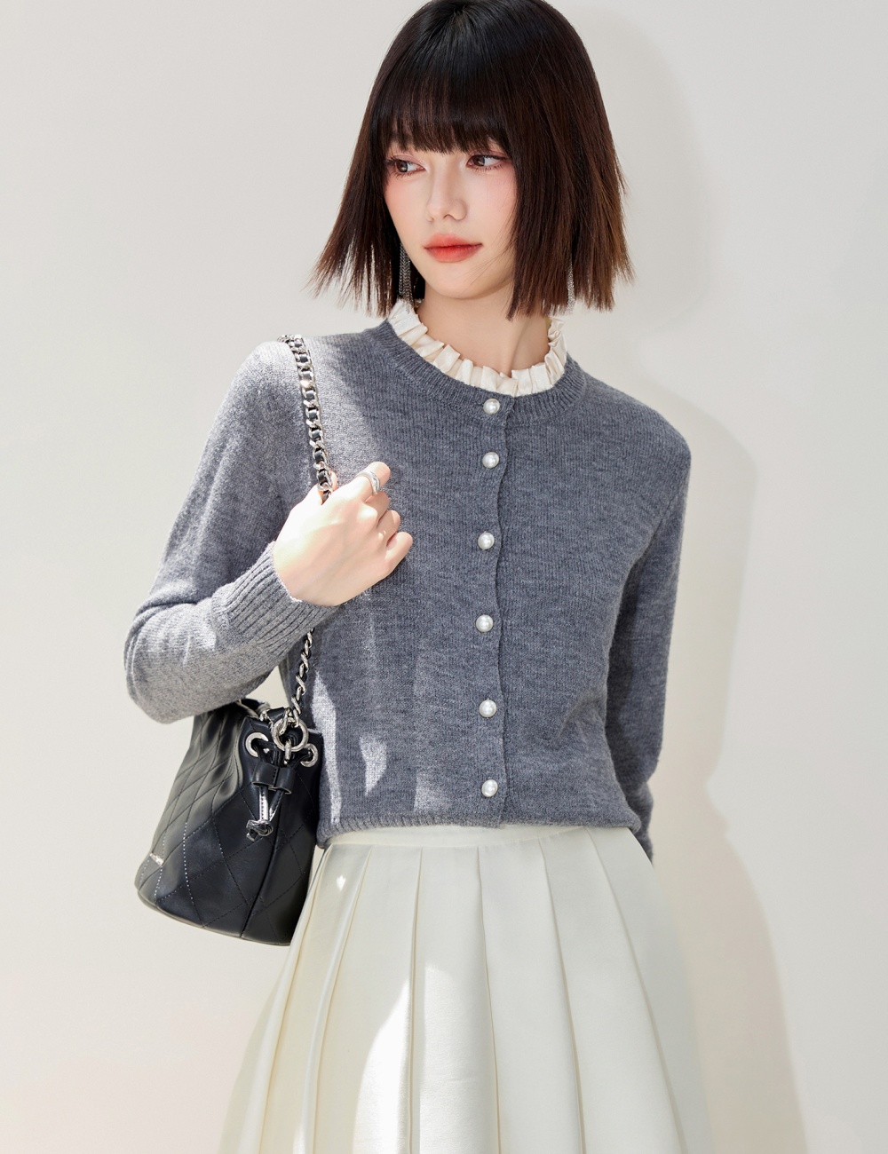 Splice ornament cardigan pearl autumn and winter coat
