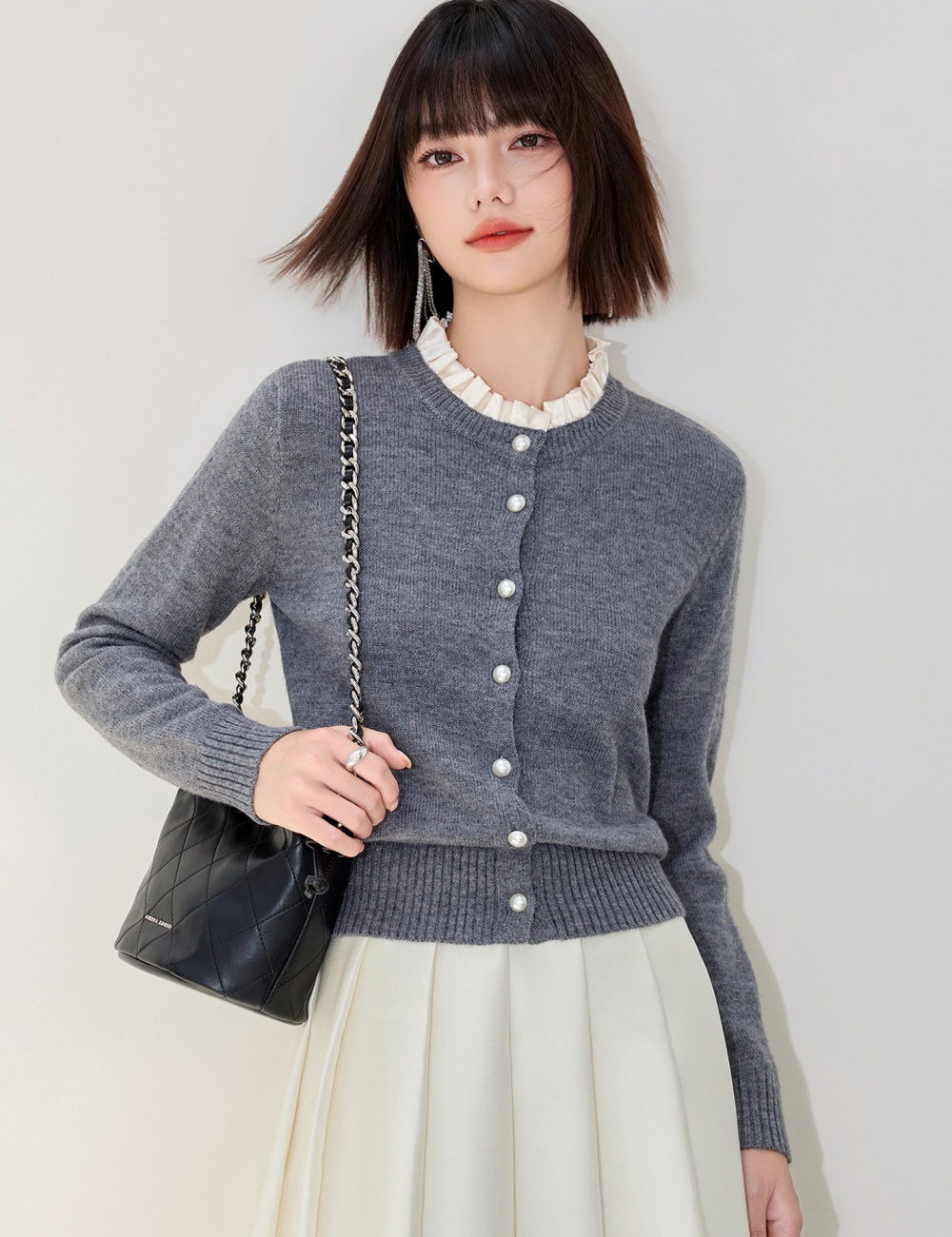 Splice ornament cardigan pearl autumn and winter coat